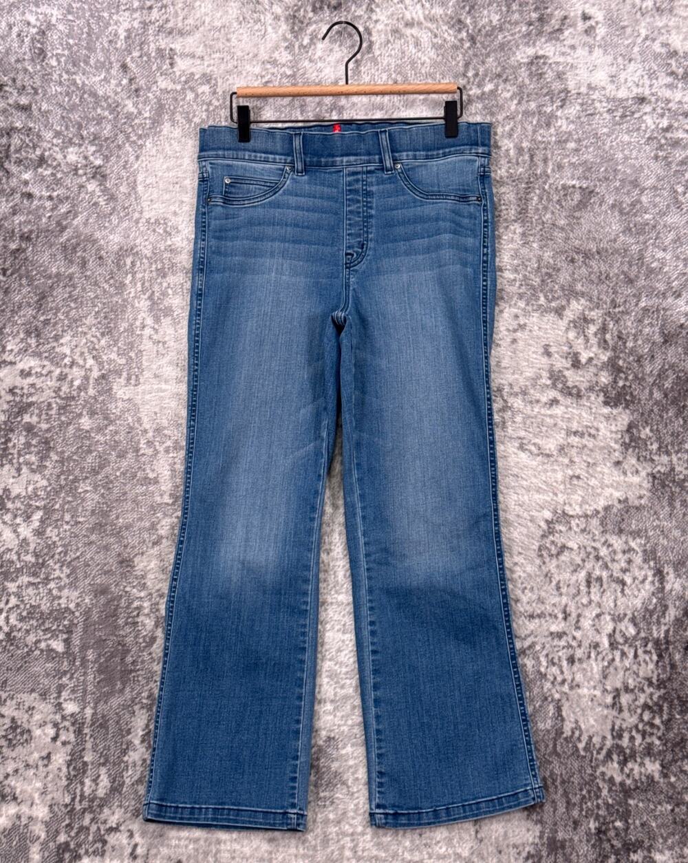 SPANX Jeans Large Womens Pull On Kick Flare Mid Wash Denim
